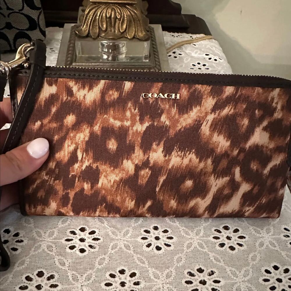 Coach Cheetah Zipper Wristlet Wallet